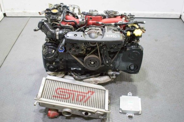 Clean and Compression Tested JDM EJ207 STI Engine with VF30 Single Scroll Turbo, Ecu, TMIC and Harness for Sale.