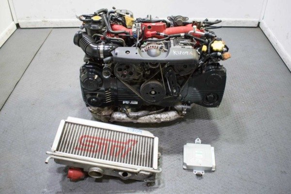 Clean and Compression Tested JDM EJ207 STI Engine with VF30 Single Scroll Turbo, Ecu, TMIC and Harness for Sale.
