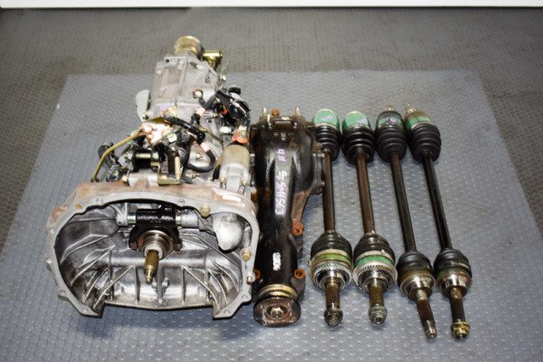 JDM Subaru Legacy GT Twin Turbo 280hp Rated 5 Speed TY754VBBBA Pull Type Transmission with 4.11 Final Ratio with Axles For Sale.
